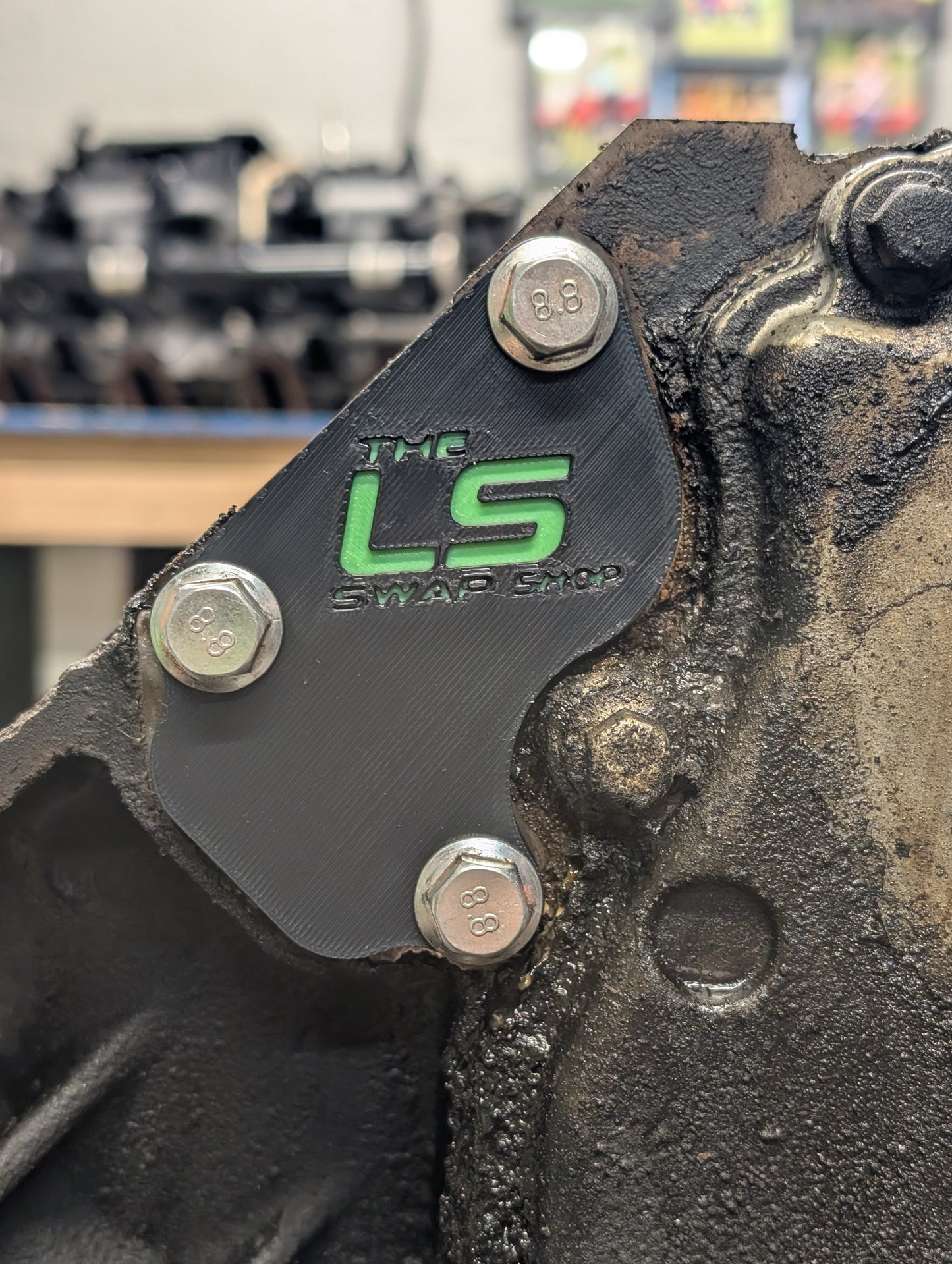 LS Water Pump Port Block-Off Plates – Storage & Cleaning (PLA+, Black w/ Neon Green Logo)